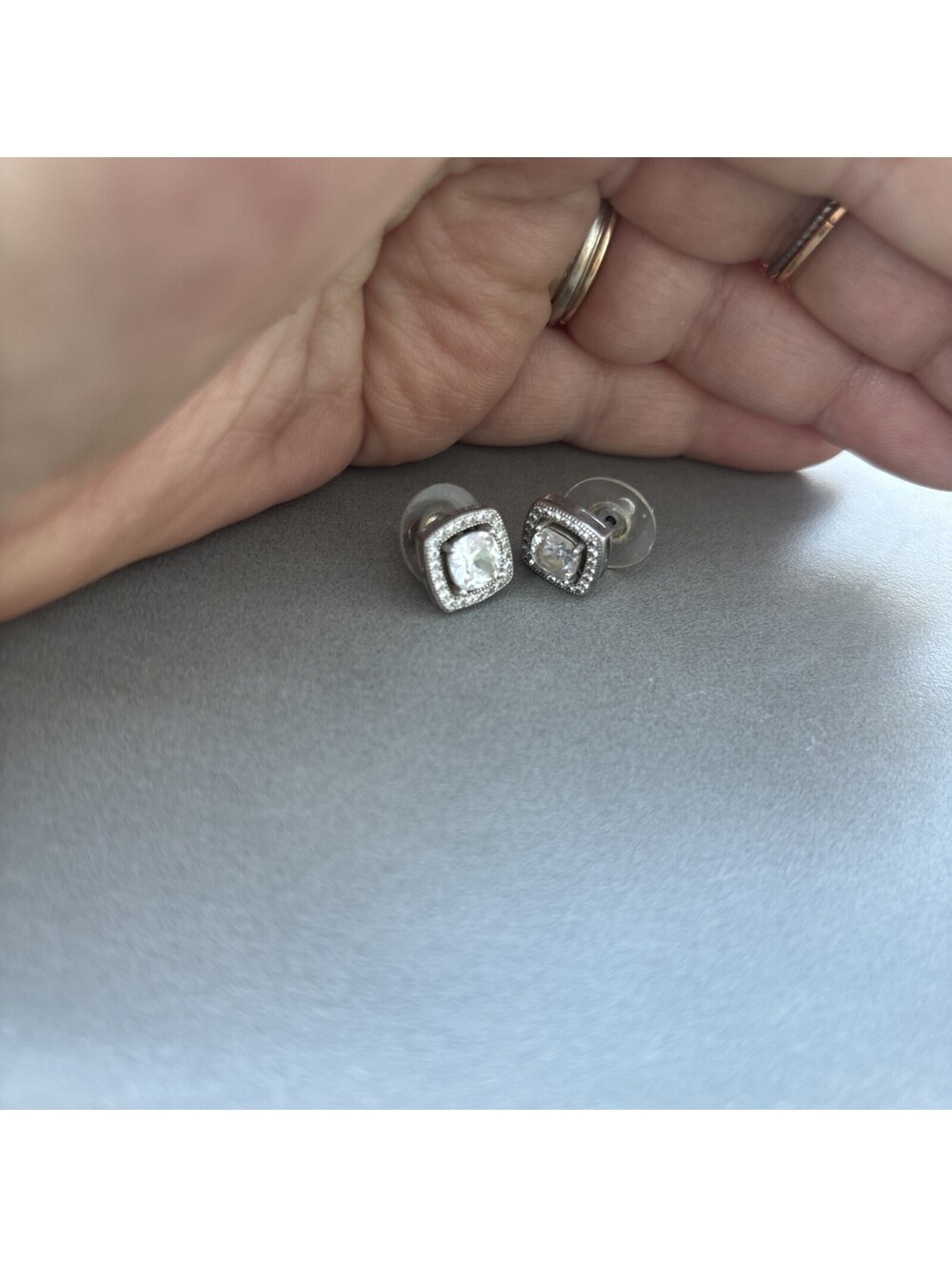 White Gold 925 Sterling Silver Hip Hop 3D Cushion Cut ICC Bm Stud Earrings